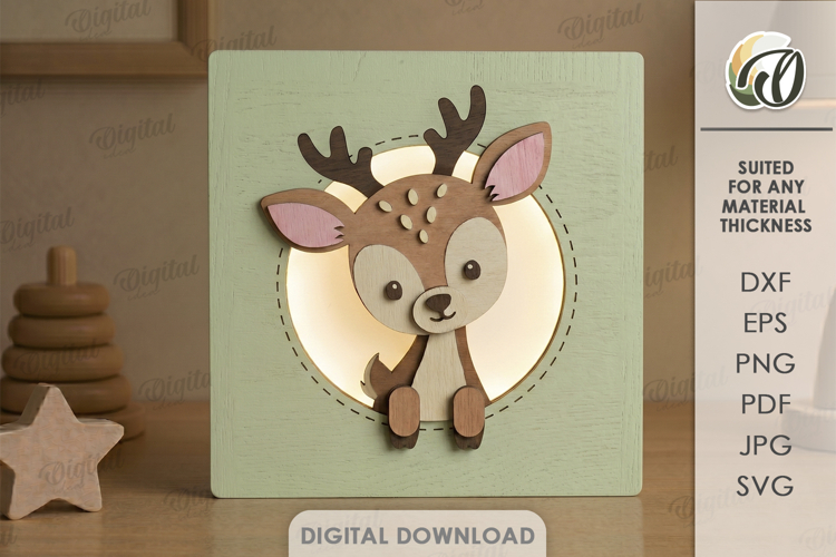 3D Kids Night Lamp Laser Cut. Night Light. Deer SVG