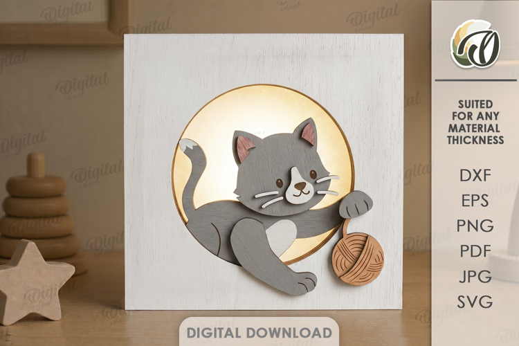 3D Kids Night Lamp Laser Cut. Night Light. Cat SVG