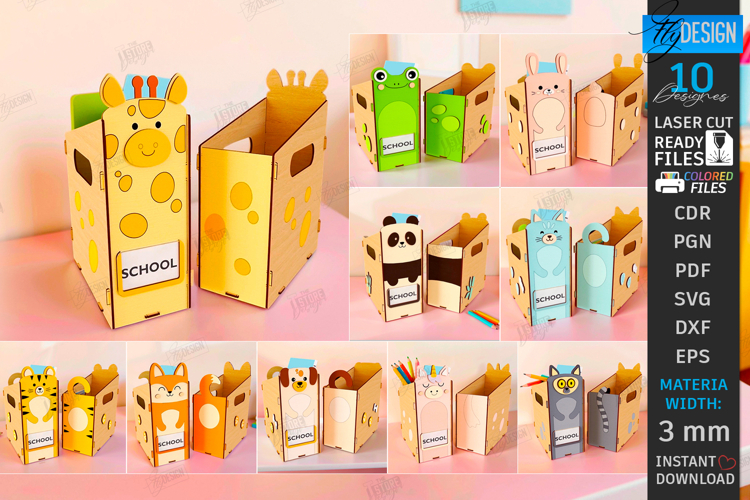 Kids Paper Storage Boxes Laser Cut Bundle|Book Trays|School