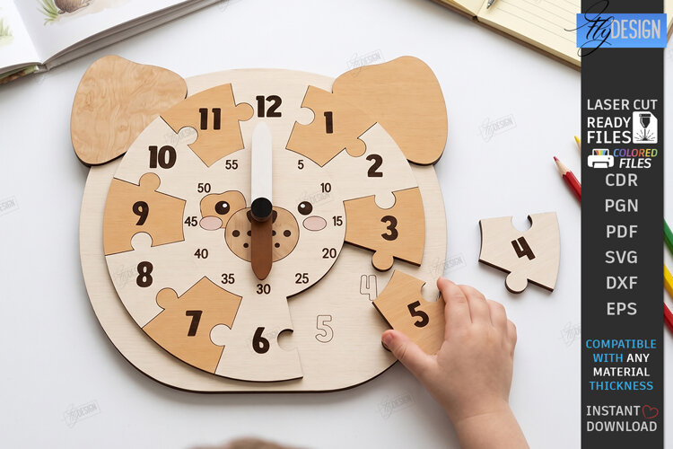 Kids Puzzle Clock Laser Cut | Kids Laser | Educational Toys example image 1