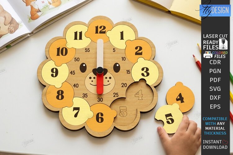 Kids Puzzle Clock Laser Cut | Kids Laser | Educational Toys example image 1