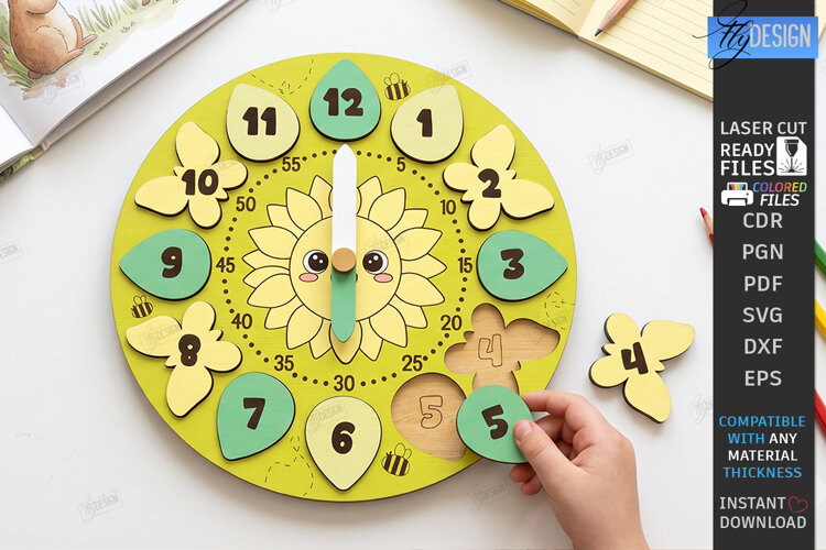 Kids Puzzle Clock Laser Cut | Kids Laser | Educational Toys example image 1