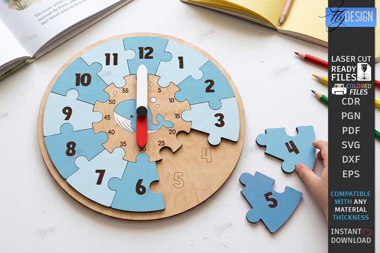 Kids Puzzle Clock Laser Cut | Kids Laser | Educational Toys