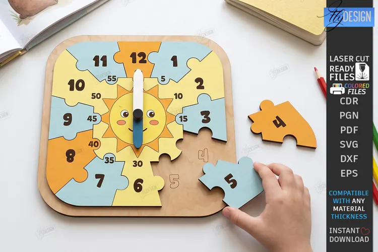 Kids Puzzle Clock Laser Cut | Kids Laser | Educational Toys