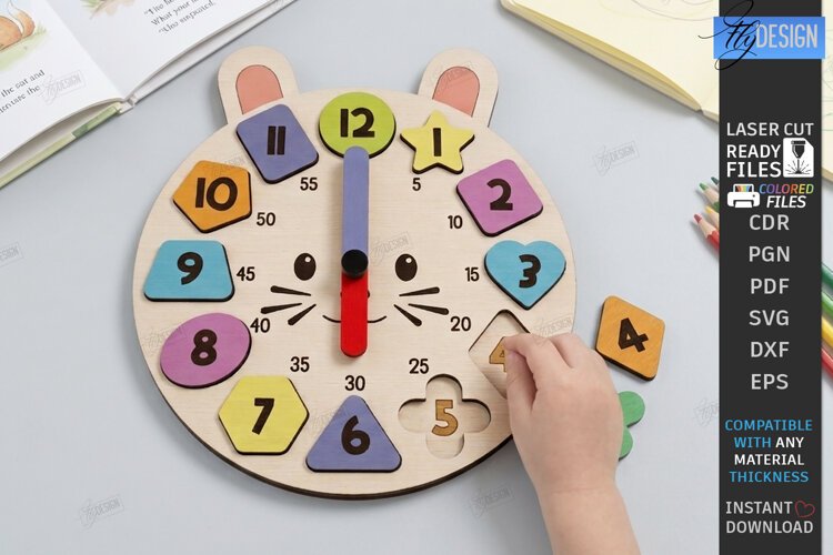 Kids Puzzle Clock Laser Cut | Kids Laser | Educational Toys example image 1