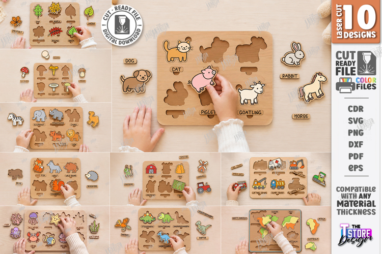 Toddler Wooden Matching Puzzle Laser Cut Bundle | Montessori