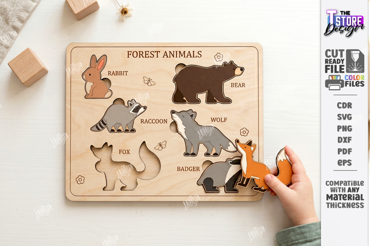Wooden Kids Puzzle Laser Cut | Kids Laser | Forest Animals