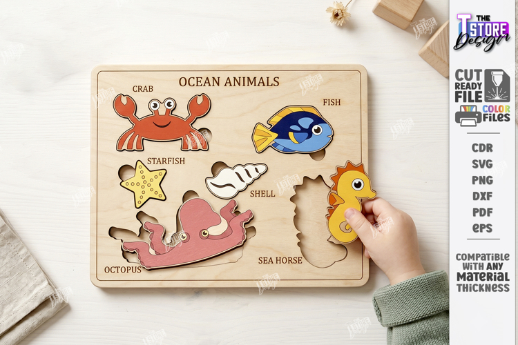 Wooden Kids Puzzle Laser Cut | Kids Laser | Ocean Animals