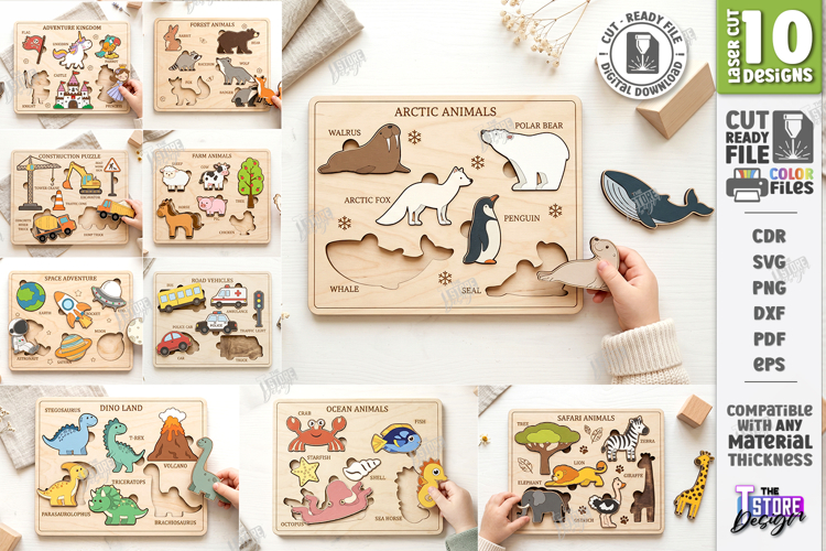 Wooden Kids Puzzles Laser Cut Bundle | Kids Laser | Animals