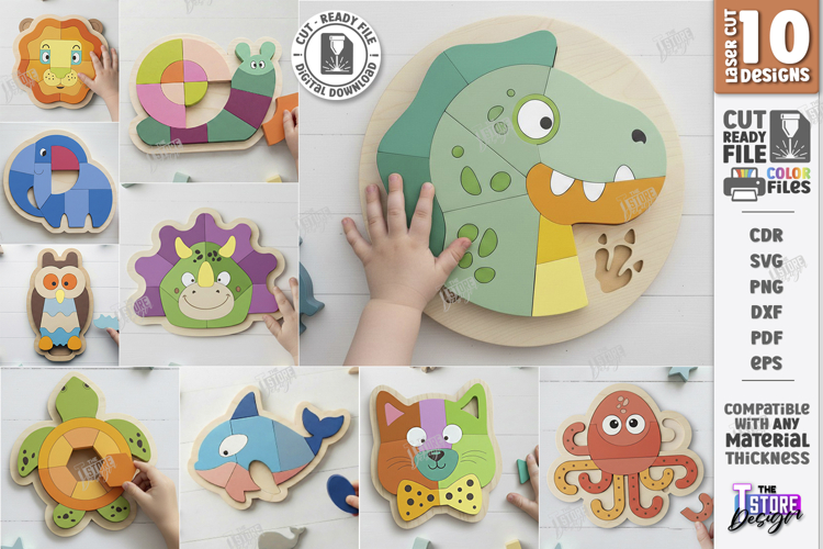 Montessori Animal Puzzle Laser Cut Files, Kids Wooden Puzzle