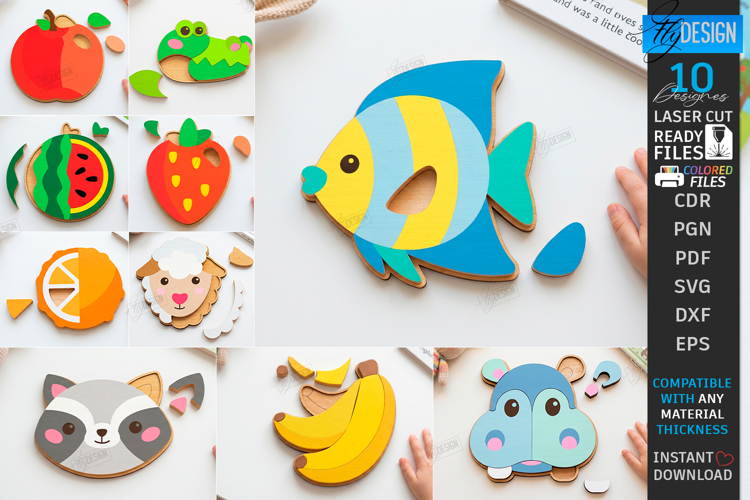 Montessori Kids Puzzles Laser Cut Bundle | Kids Laser | CNC
