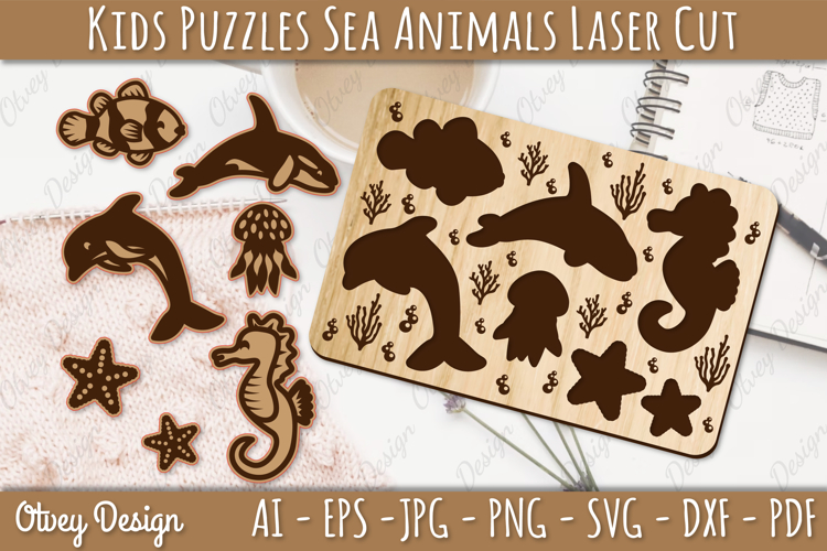 Kids Puzzles Sea Animals Lasercut | Wooden Montessor