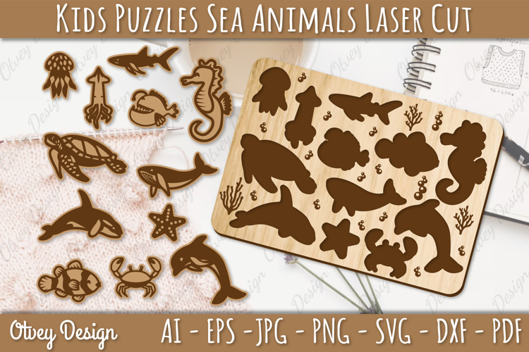 Kids Puzzles Sea Animals Lasercut | Wooden Montessor