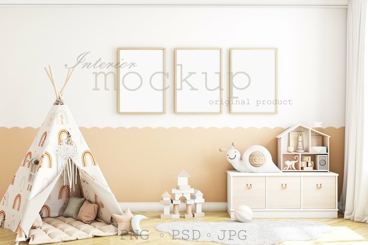 Mock up poster frame in children room