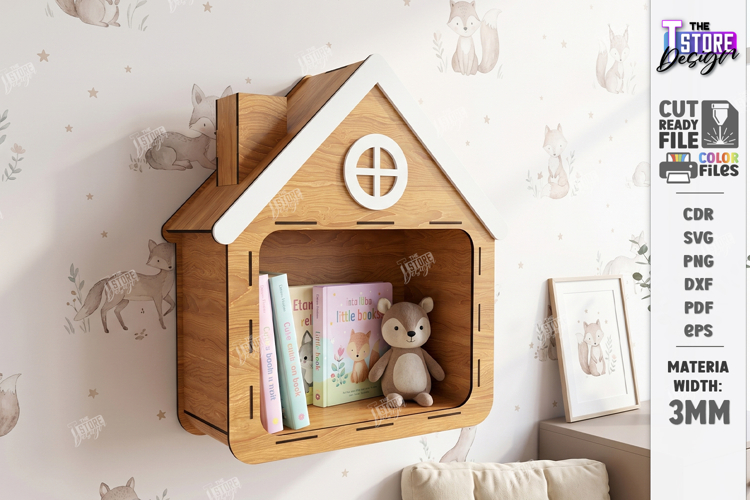 Kids Room Wall Shelf Laser Cut | Nursery Bookshelf Laser Cut