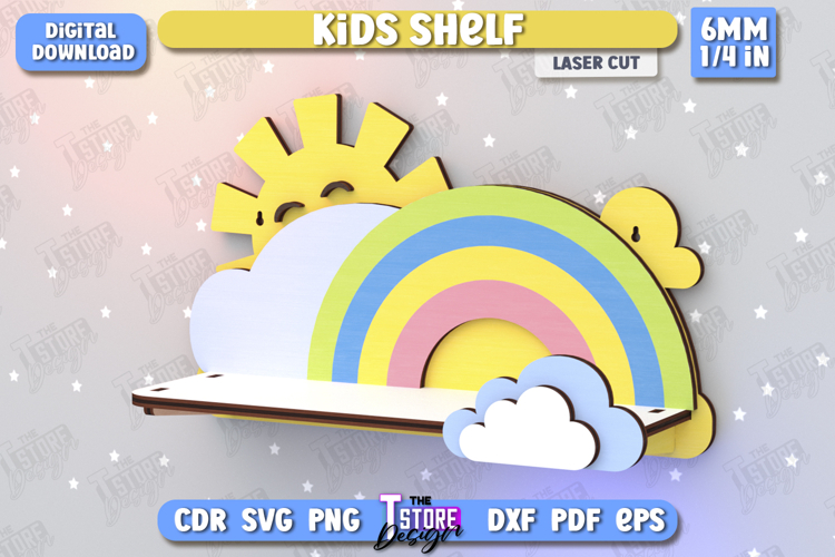 Kids Shelf Laser Cut | Book Rack | Nursery Décor | Rainbow