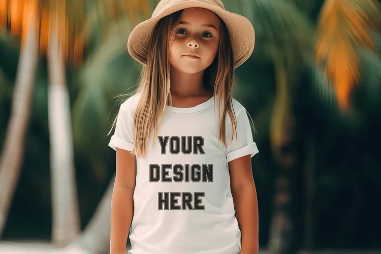 Trendy Girl White T-shirt Mockup - Summer Time Stock Photo
