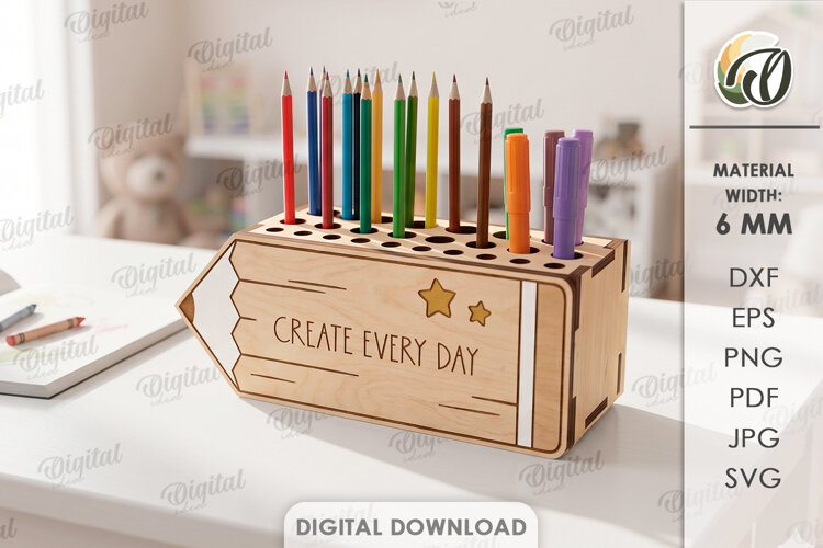 Kids Stationery Holder Laser Cut. Pencil Holder SVG example image 1