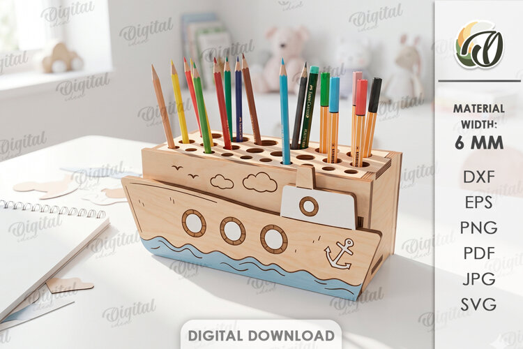 Kids Stationery Holder Laser Cut. Pencil Holder SVG example image 1
