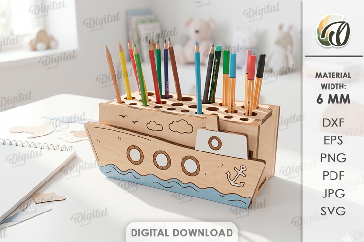 Kids Stationery Holder Laser Cut. Pencil Holder SVG