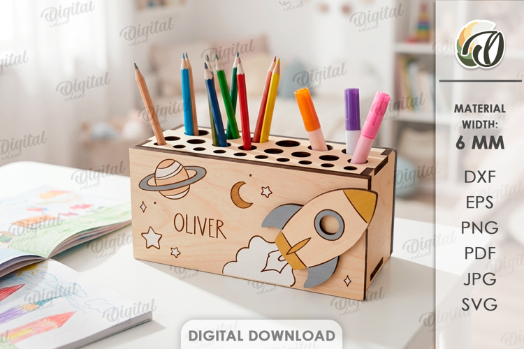 Kids Stationery Holder Laser Cut. Pencil Holder SVG
