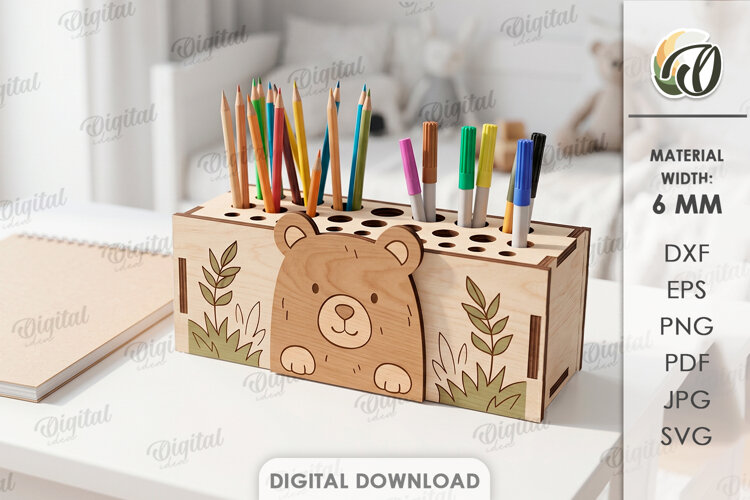 Kids Stationery Holder Laser Cut. Pencil Holder SVG example image 1