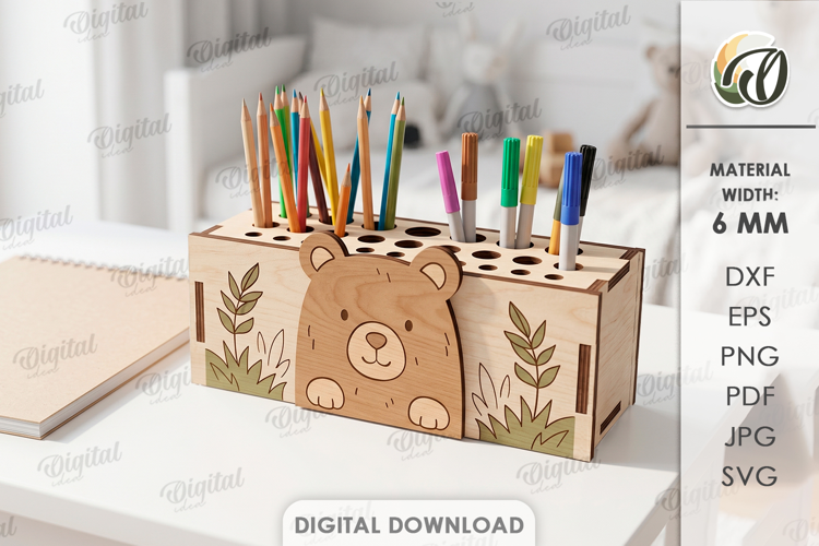 Kids Stationery Holder Laser Cut. Pencil Holder SVG