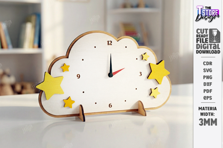 Kids Table Clock Laser Cut | Cloud Shaped Clock | Kids Laser