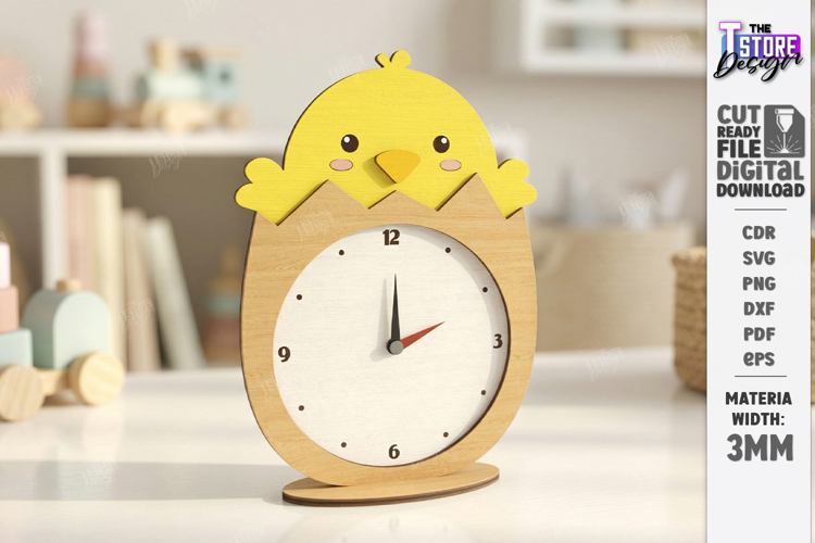 Kids Table Clock Laser Cut | Chick Shaped Clock | Kids Laser