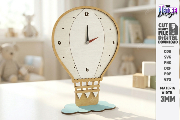 Kids Table Clock Laser Cut | Hot Air Balloon | Kids Laser
