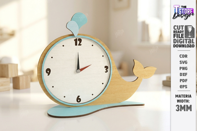 Kids Table Clock Laser Cut | Whale Shaped Clock | Kids Laser