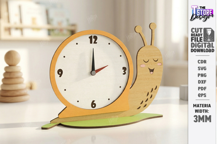 Kids Table Clock Laser Cut | Snail Shaped Clock | Kids Laser
