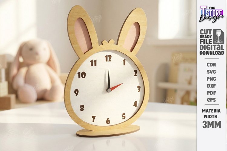 Kids Table Clock Laser Cut | Bunny Shaped Clock | Kids Laser