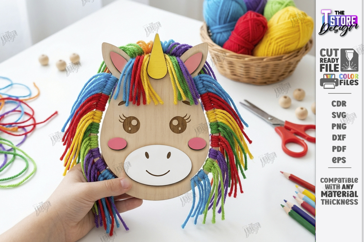 Kids Wooden Yarn Hair Craft Laser Cut | Kids Laser | Unicorn