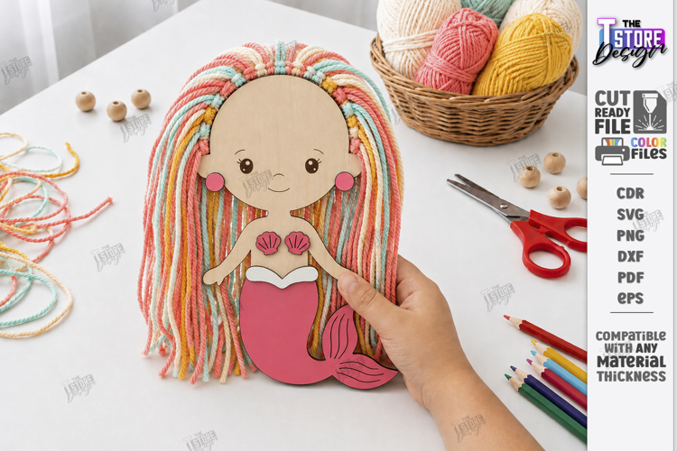 Kids Wooden Yarn Hair Craft Laser Cut | Kids Laser | Mermaid
