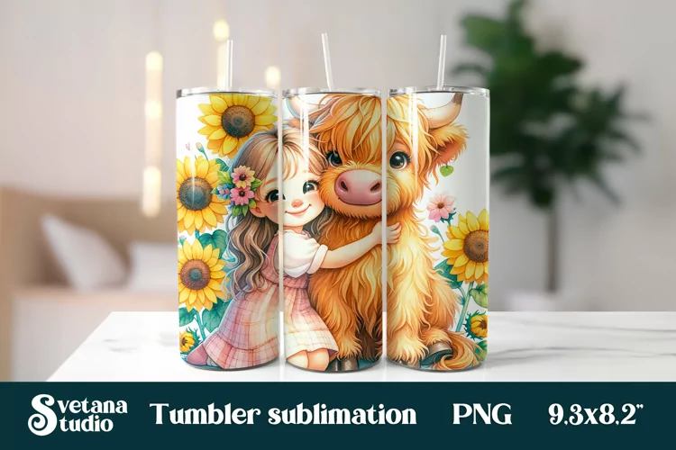 Cute baby cow sunflower tumbler wrap 20 Oz sublimation