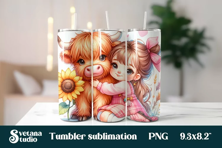 Baby highland cow sunflower tumbler wrap 20 Oz