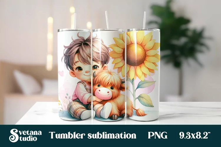 Baby highland cow sunflower tumbler sublimation
