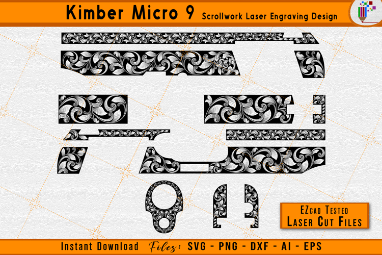 Kimber Micro 9 Scrollwork Gun Laser Engraving SVG File