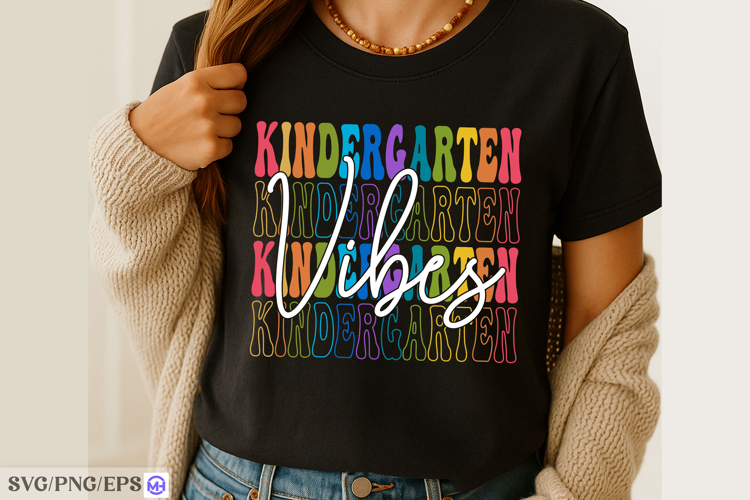 Kindergarten Vibes SVG. Back to School Shirt Design for Kid
