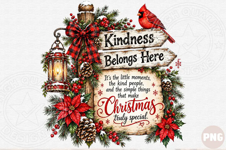 Kindness Belongs Here PNG | Christmas Cardinal Rustic Sign S