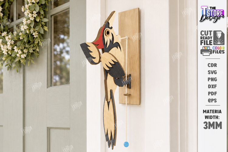 Kinetic Bird Doorbell Laser Cut | Porch Decor | Woodpecker