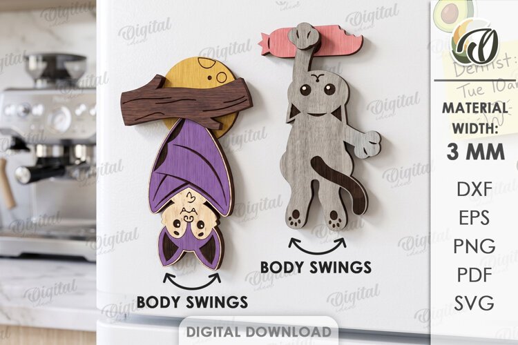 Kinetic Fridge Magnets Laser Cut. Moving Animal Magnet SVG example image 1