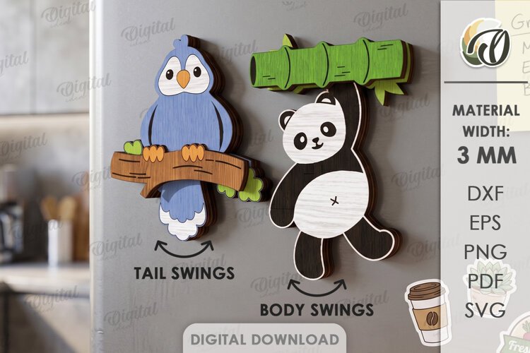 Kinetic Fridge Magnets Laser Cut. Moving Animal Magnet SVG example image 1