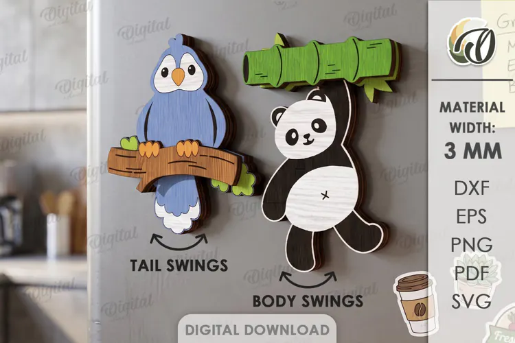 Kinetic Fridge Magnets Laser Cut. Moving Animal Magnet SVG