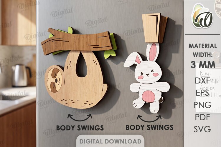 Kinetic Fridge Magnets Laser Cut. Moving Animal Magnet SVG example image 1