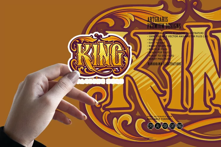 King lettering word with vintage engraving letter ornament