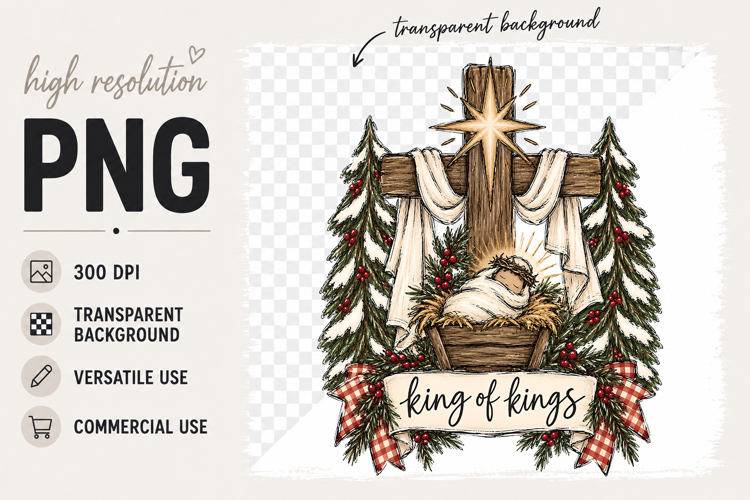 Jesus King of Kings png, Christian Christmas png Sublimation