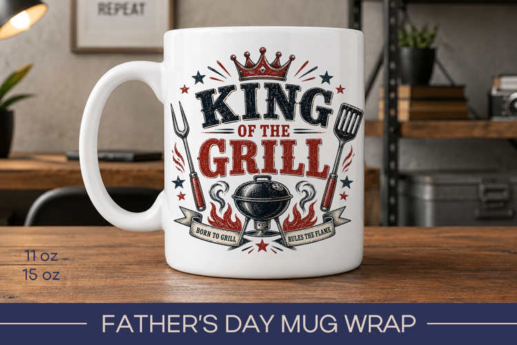 fathers day mug wrap, dad mug sublimation, king of the grill