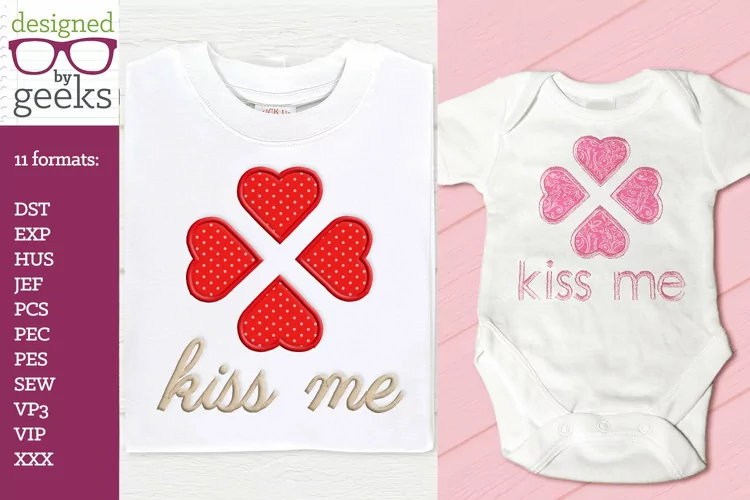 Kiss Me 4 Hearts Valentine's Day Applique Embroidery Duo